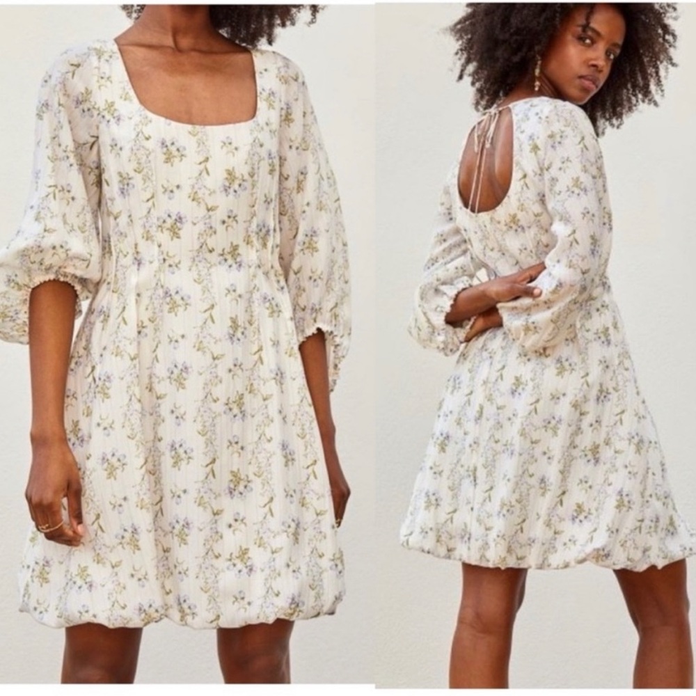 Brock Collection X H&M Floral Puff Sleeve Lyocell Dress white size L (SALE)